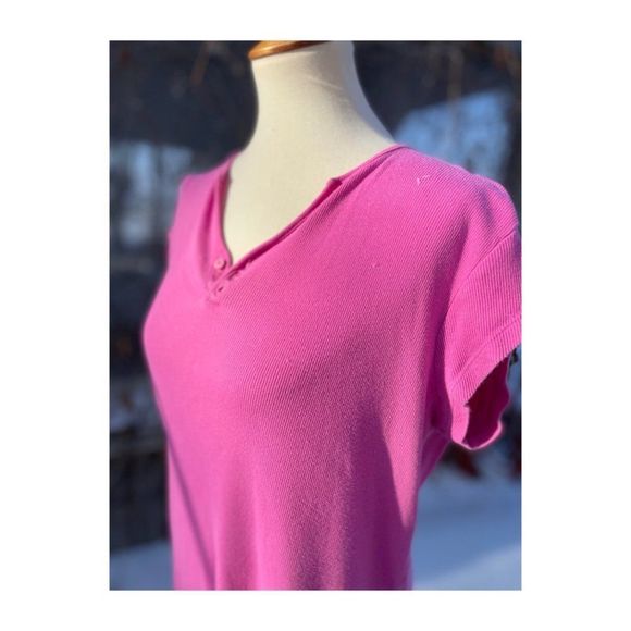 Tommy Hilfiger Sleepwear Sleep Shirt Hot Pink Ribbed Cotton 1/4 Button Up Short - Picture 7 of 9